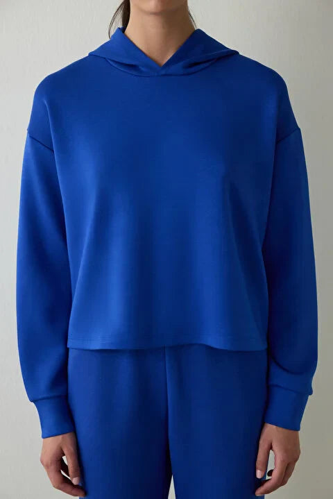 Penti Blue Silky Feel Hooded Slogan Printed Sweater