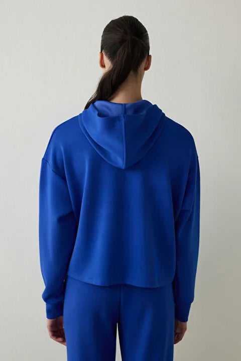 Penti Blue Silky Feel Hooded Slogan Printed Sweater