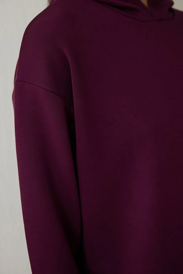 Penti Burgundy Silky Feel Hooded Slogan Printed Sweater