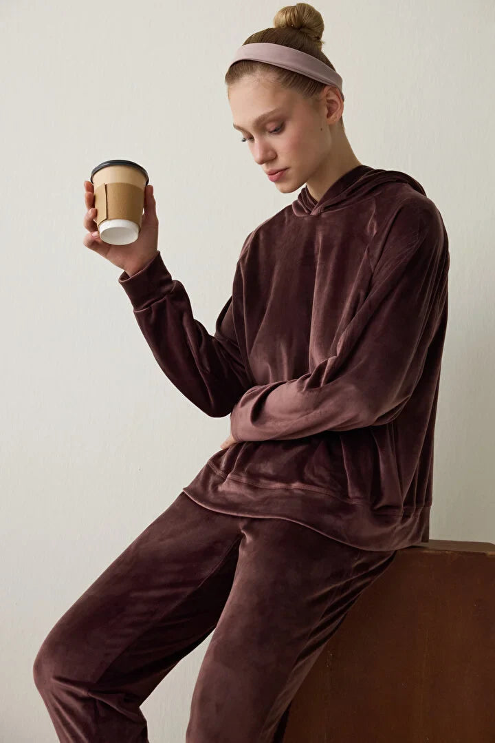 Penti Bordeaux Soft Velvet Warm Hooded Sweater