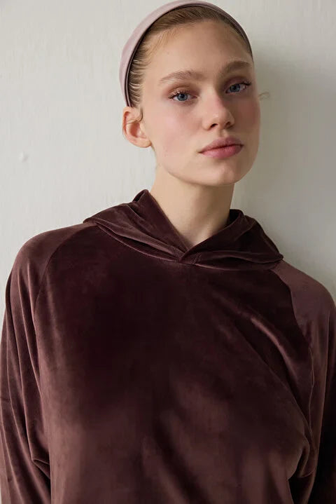 Penti Bordeaux Soft Velvet Warm Hooded Sweater