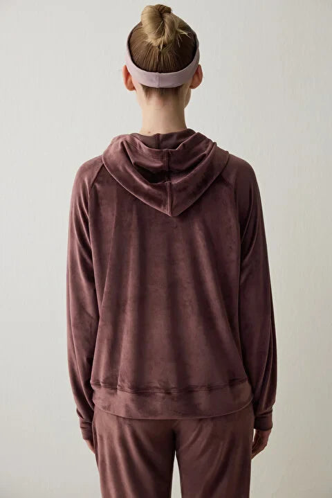 Penti Bordeaux Soft Velvet Warm Hooded Sweater