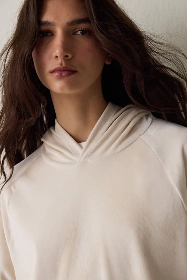 Penti Beige Soft Velvet Warm Hooded Sweater