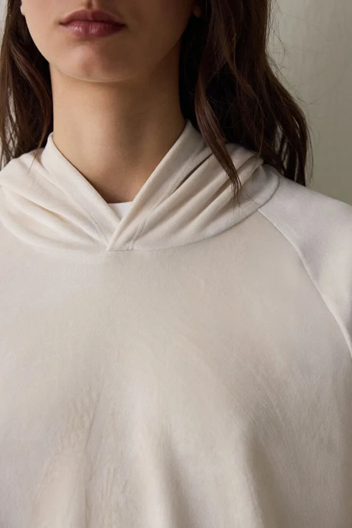 Penti Beige Soft Velvet Warm Hooded Sweater