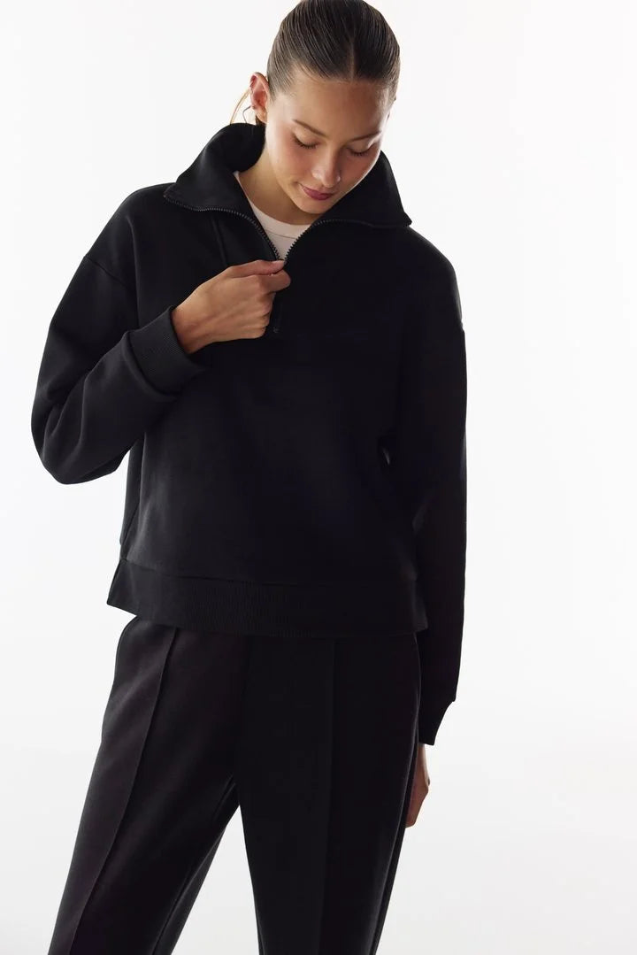 Penti Black Half Zip Brushed Rib Long Sleeve Sweatshirt