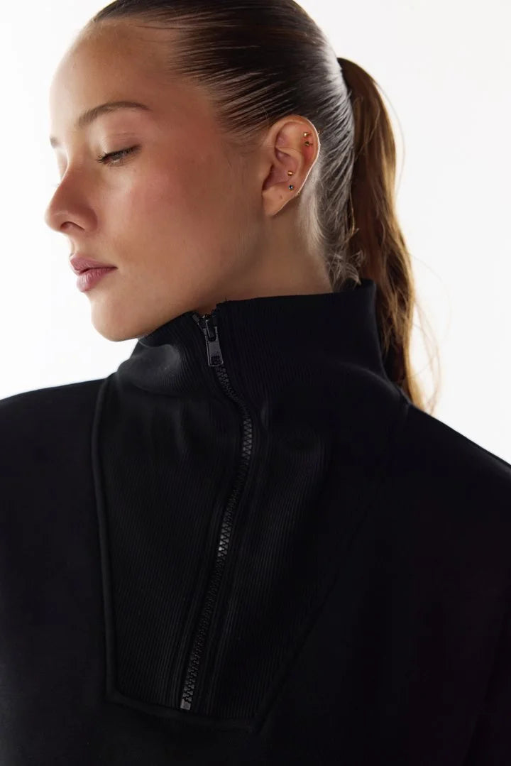 Penti Black Half Zip Brushed Rib Long Sleeve Sweatshirt