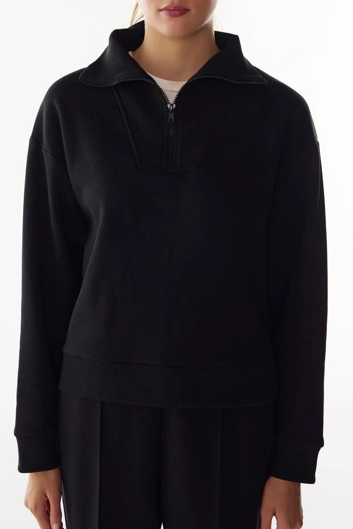 Penti Black Half Zip Brushed Rib Long Sleeve Sweatshirt