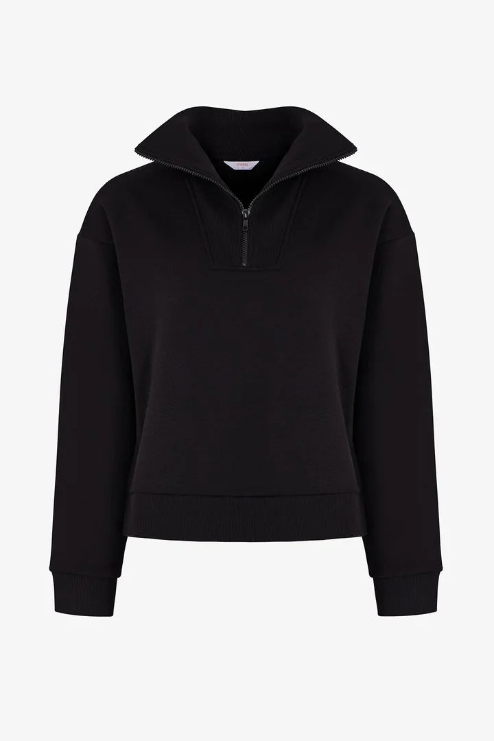 Penti Black Half Zip Brushed Rib Long Sleeve Sweatshirt