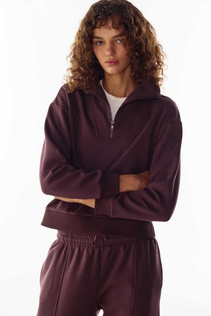 Penti Dark Bordeaux Half Zip Brushed Rib Long Sleeve Sweatshirt