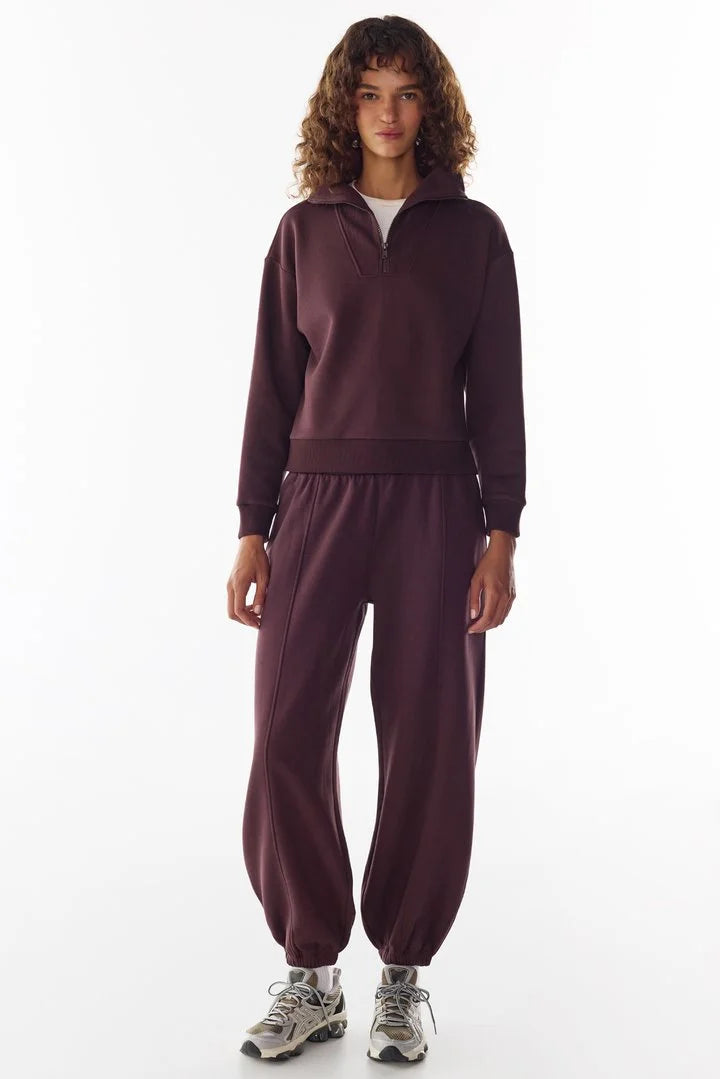 Penti Dark Bordeaux Half Zip Brushed Rib Long Sleeve Sweatshirt