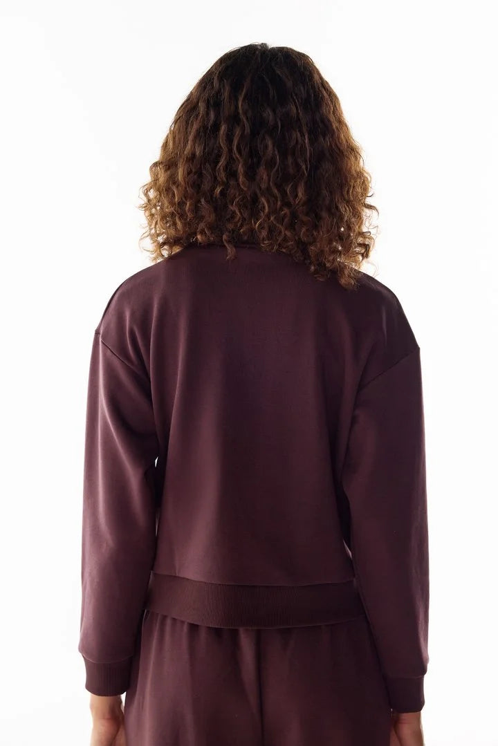 Penti Dark Bordeaux Half Zip Brushed Rib Long Sleeve Sweatshirt