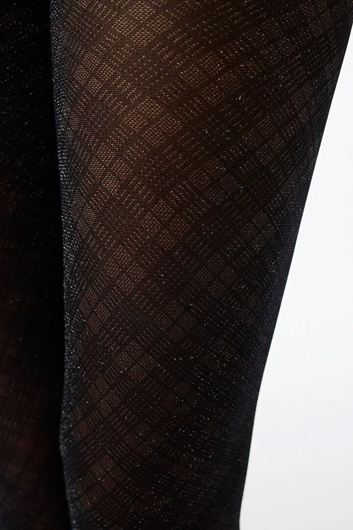 Penti Black Shiny Checked Geometric Pattern Tights