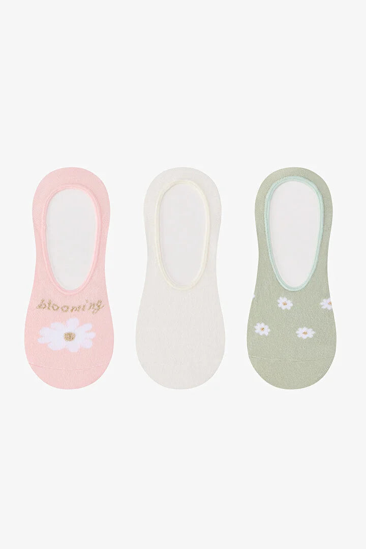 Penti 3 Pairs Cotton Floral Patterned Ballerina Socks