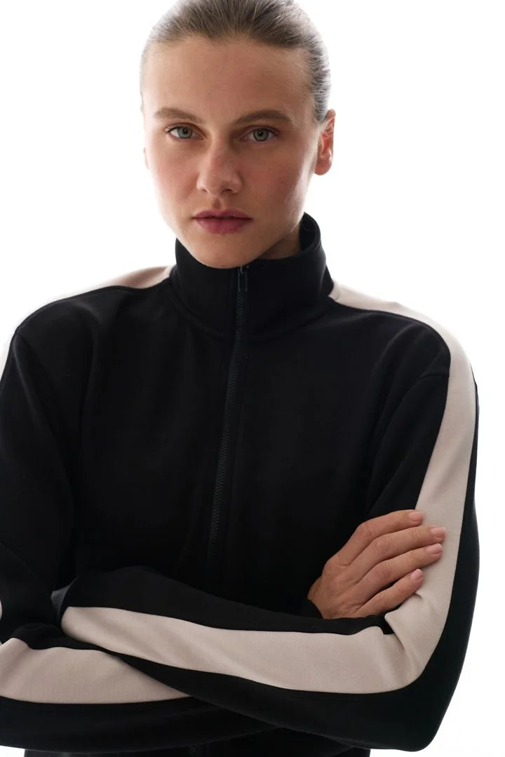 Penti Black Silky Touch Paneled Zipped Long Sleeve Jacket