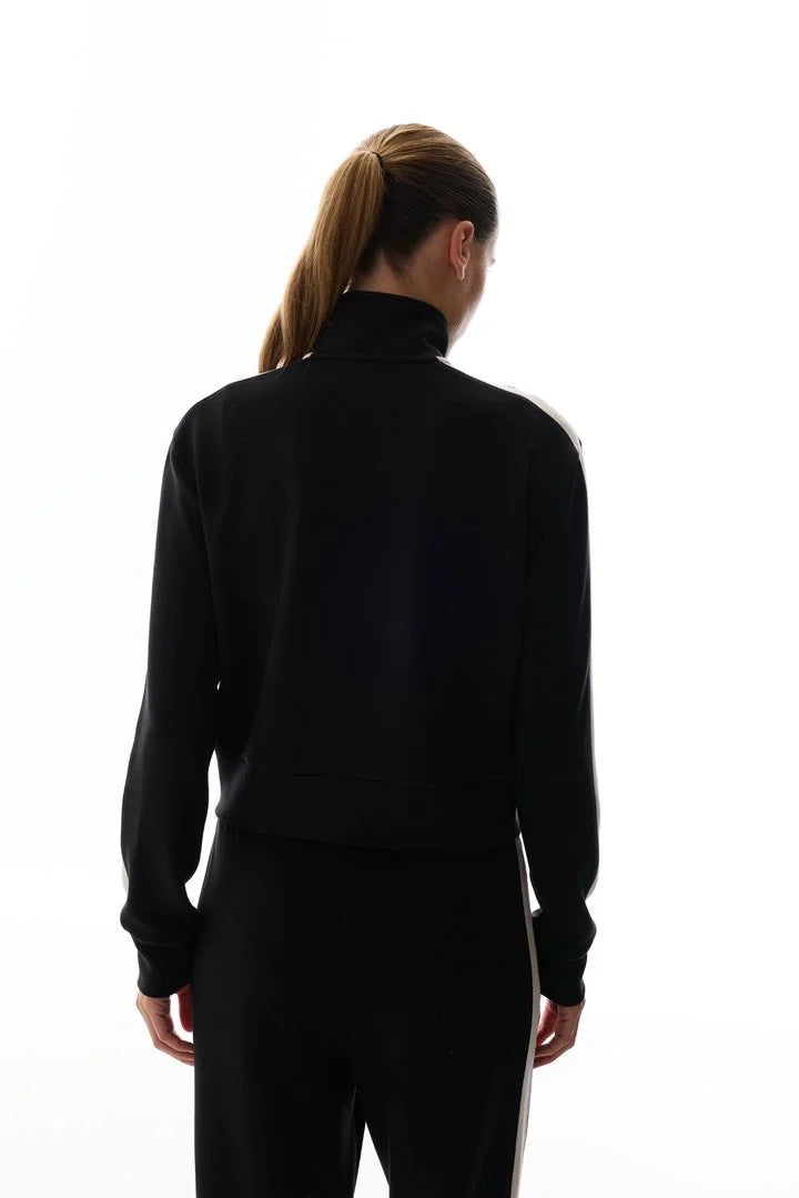 Penti Black Silky Touch Paneled Zipped Long Sleeve Jacket