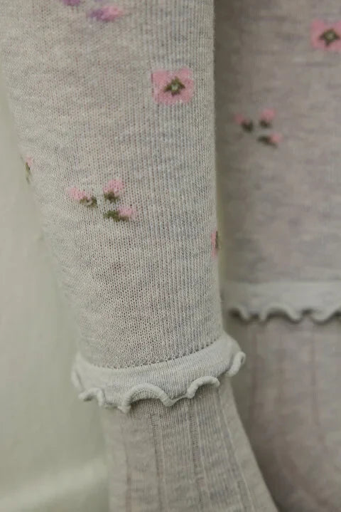 Penti Light Grey Girl's Ruffled Floral 100 Denier Cotton Pantyhose
