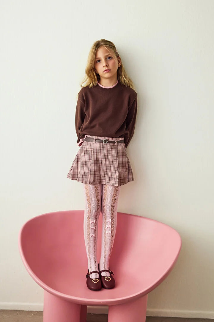 Penti Pink Girl's Ribbon Patterned Bow Fishnet Tights