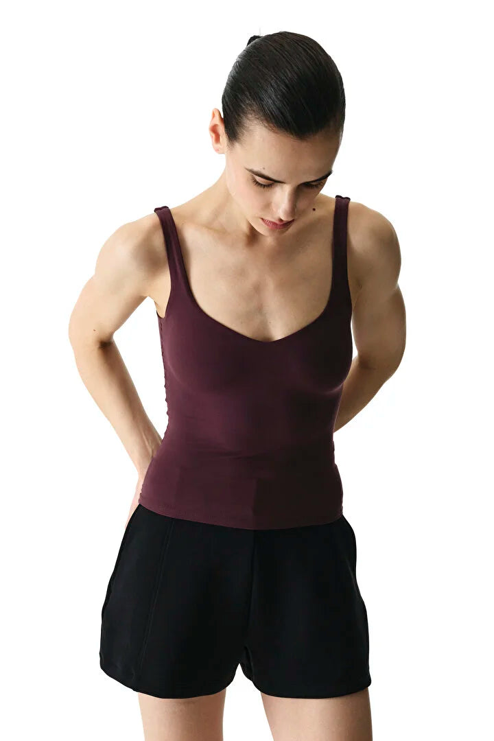 Penti Burgundy Sweetheart Neck Soft Texture Tank Top