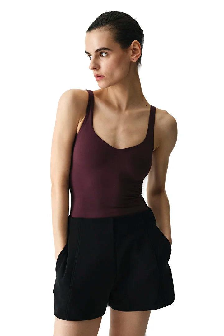 Penti Burgundy Sweetheart Neck Soft Texture Tank Top