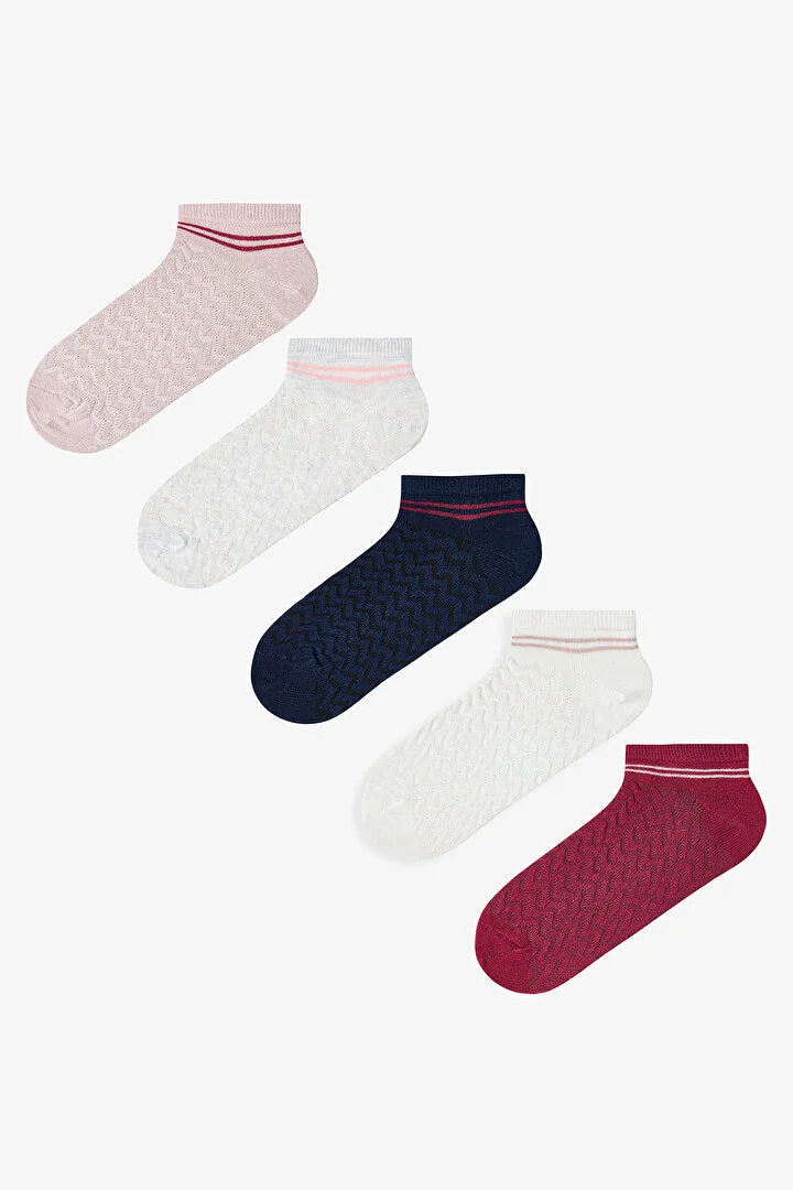 Penti 5 Pairs Cotton Jacquard Textured Striped Footie Socks