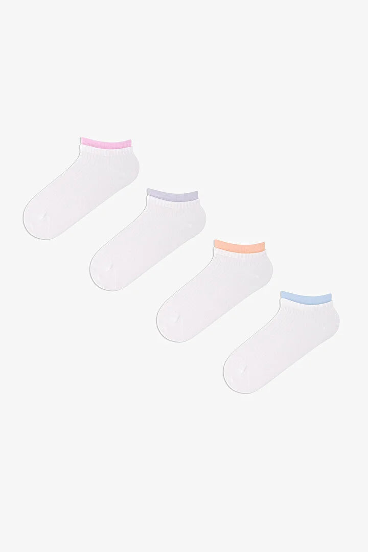 Penti 4 Pairs Seamless Toe Cotton Colorful Socket Detail Footie Socks