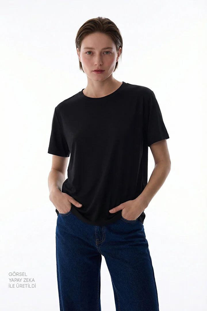 Penti Black Crew Neck Modal T-Shirt