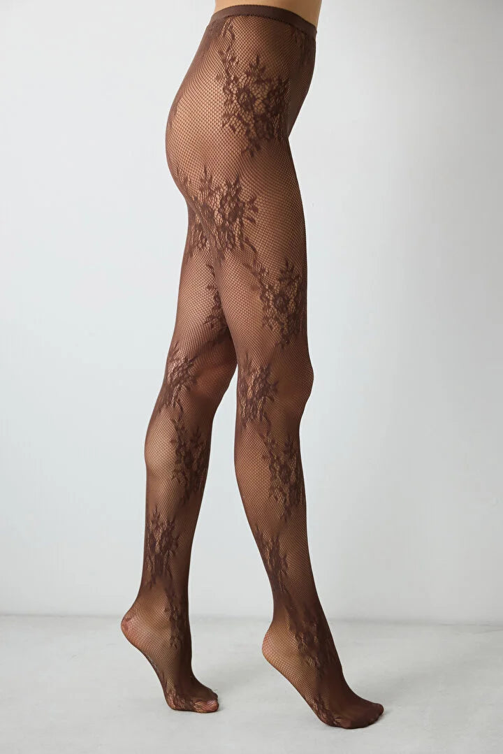Penti Roses Fishnet Brown Tights