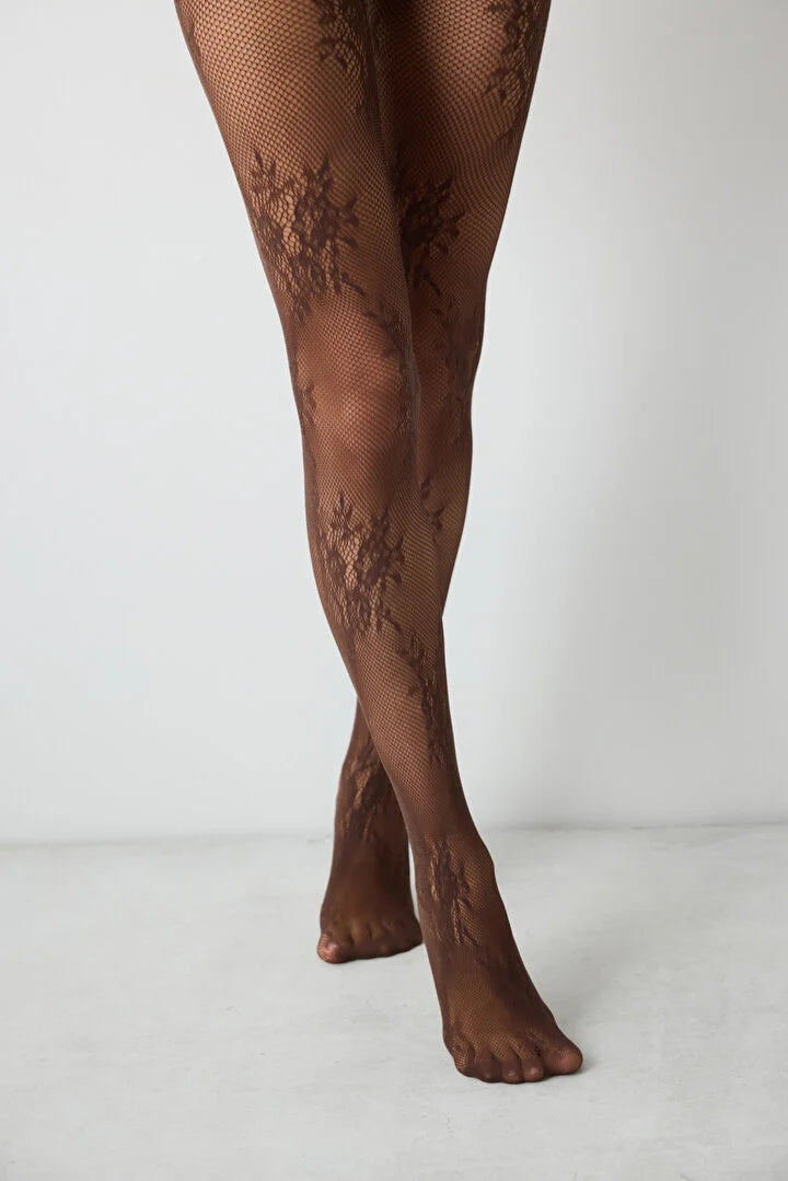 Penti Roses Fishnet Brown Tights