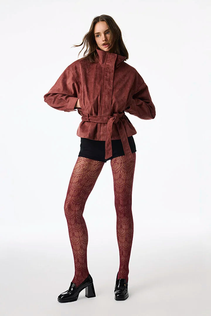 Penti Bordo Soft Geometric Print Mesh Tights