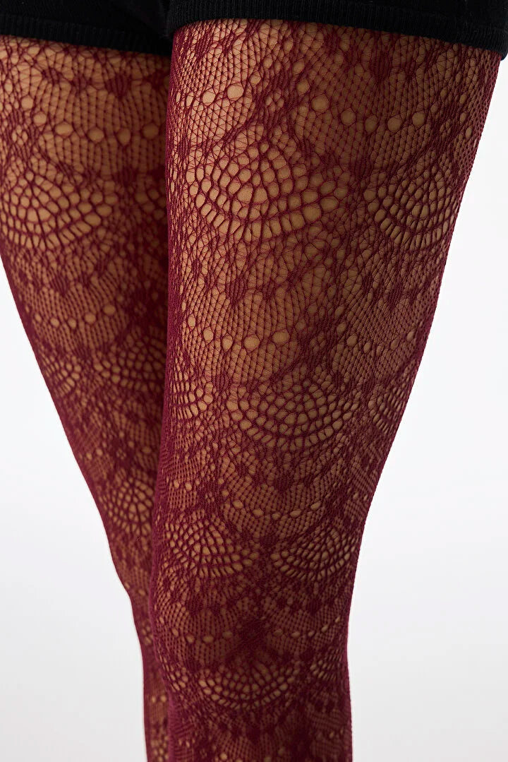 Penti Bordo Soft Geometric Print Mesh Tights