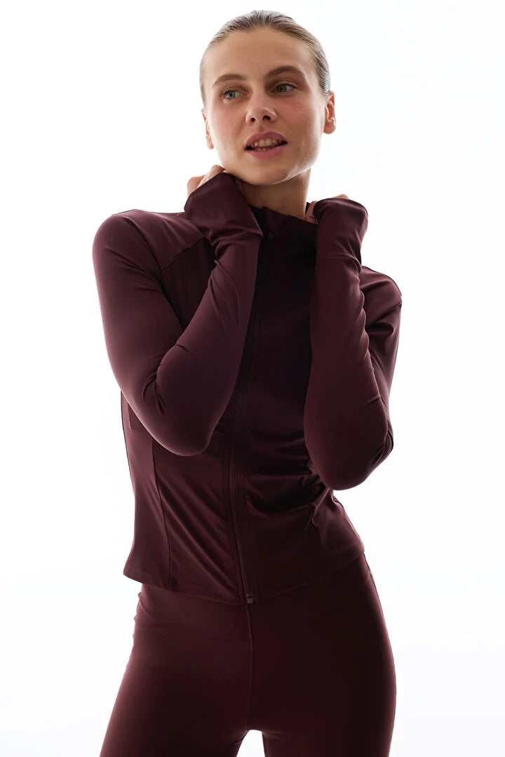Penti Dark Bordeaux Back Pocket Sports Zipped Long Sleeve Jacket
