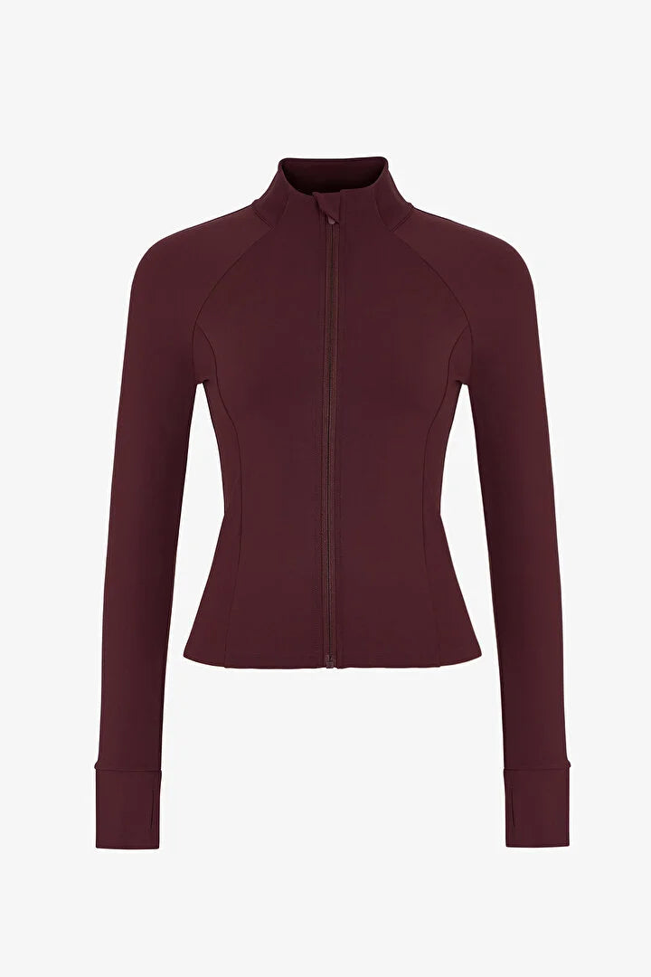 Penti Dark Bordeaux Back Pocket Sports Zipped Long Sleeve Jacket