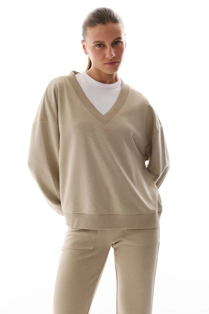 Penti Beige Wide V-Neck Long Sleeve Sweatshirt