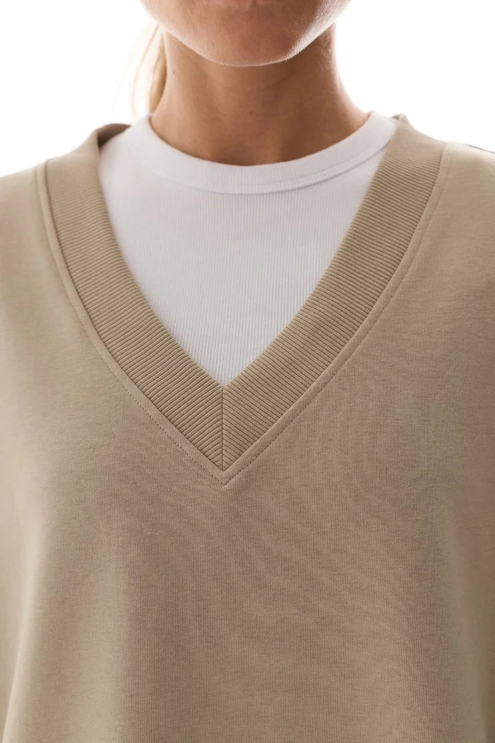 Penti Beige Wide V-Neck Long Sleeve Sweatshirt