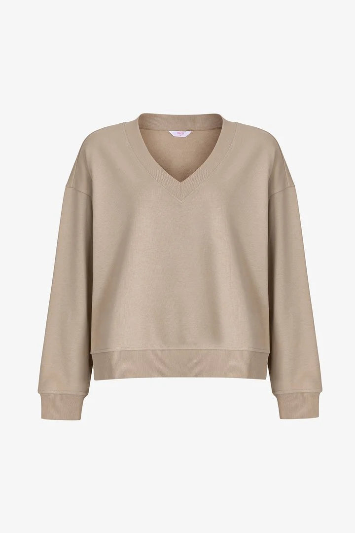 Penti Beige Wide V-Neck Long Sleeve Sweatshirt