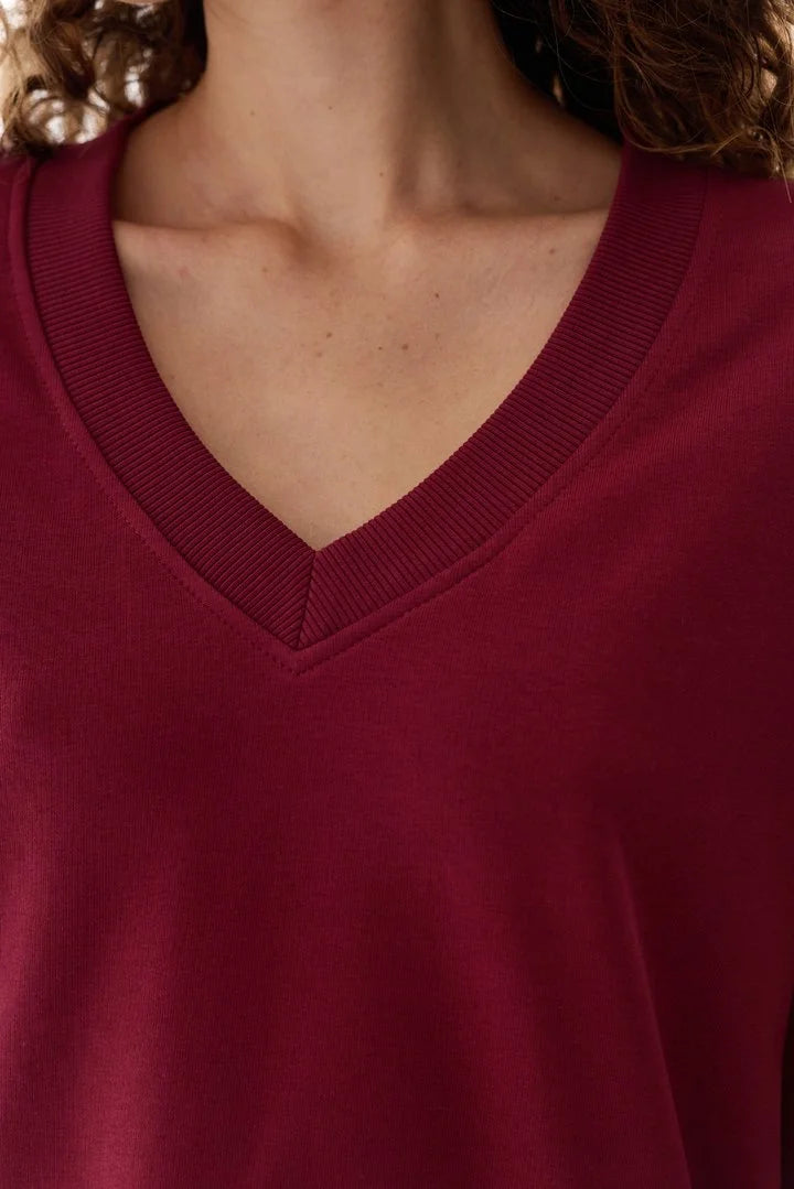 Penti Bordeaux Wide V-Neck Long Sleeve Sweatshirt