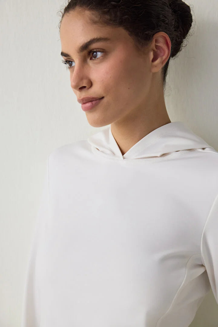 Penti White Thermal Effect Long Sleeve Hooded Top