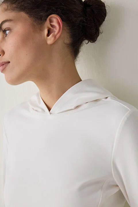 Penti White Thermal Effect Long Sleeve Hooded Top