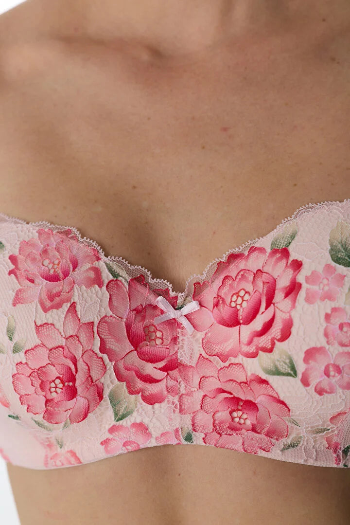 Penti Light Pink Strapless Floral Bra