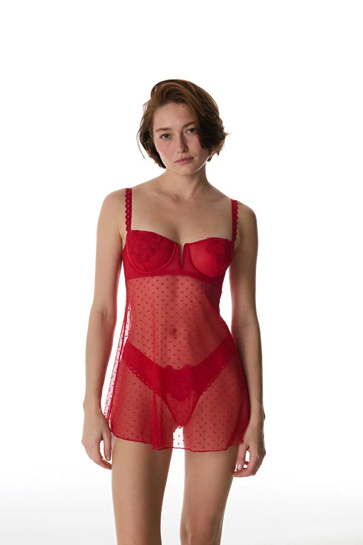 Penti Red Broderie Heart V Wired Babydoll