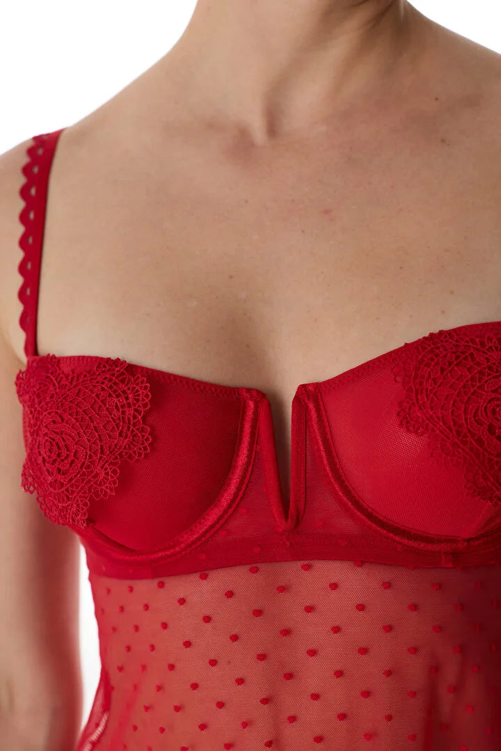 Penti Red Broderie Heart V Wired Babydoll