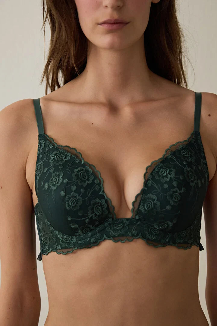 Penti Dark Green Intense Push Up Broderie Bra