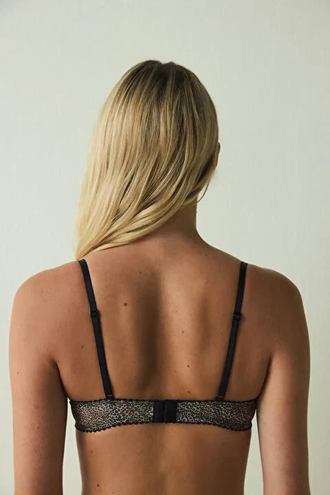 Penti Beige Embroidered Leopard Patterned Underwire Balconette Bra