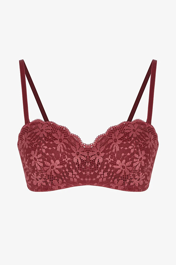 Penti Burgundy Lotus Strapless Lace Bra