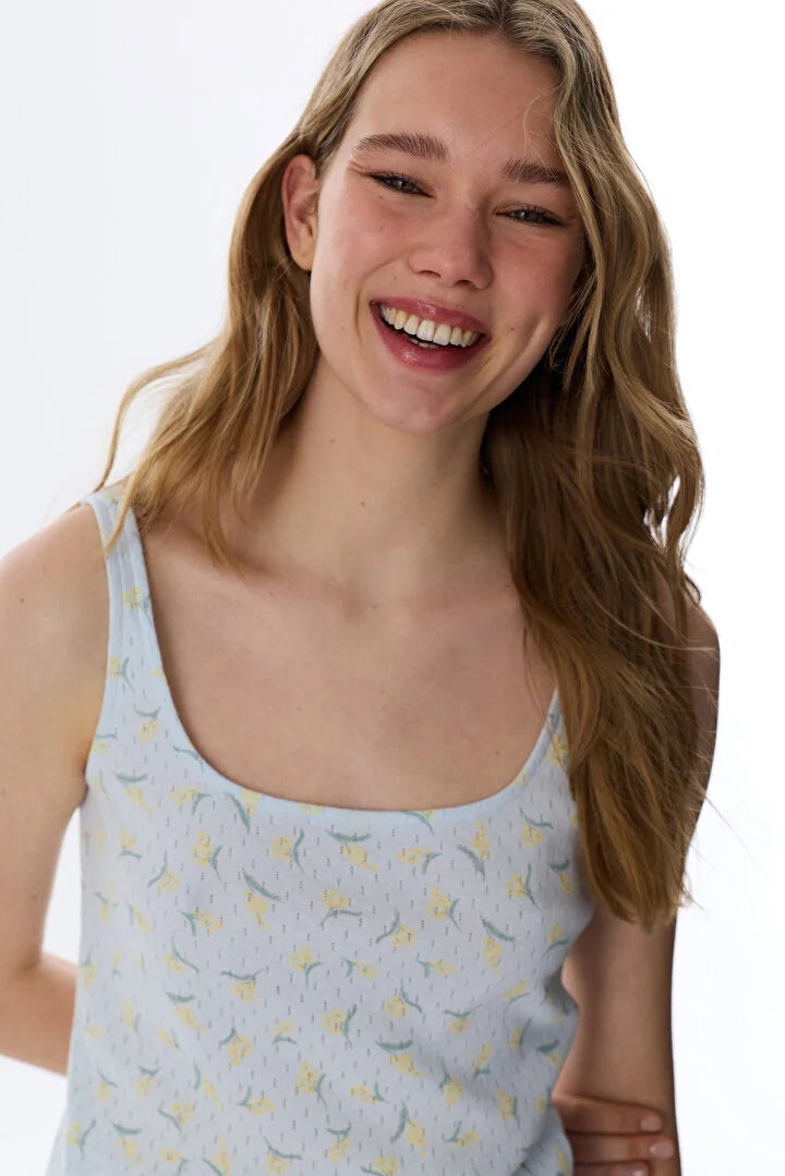 Penti Light Blue Flora Pointel Shorts Pajama Set