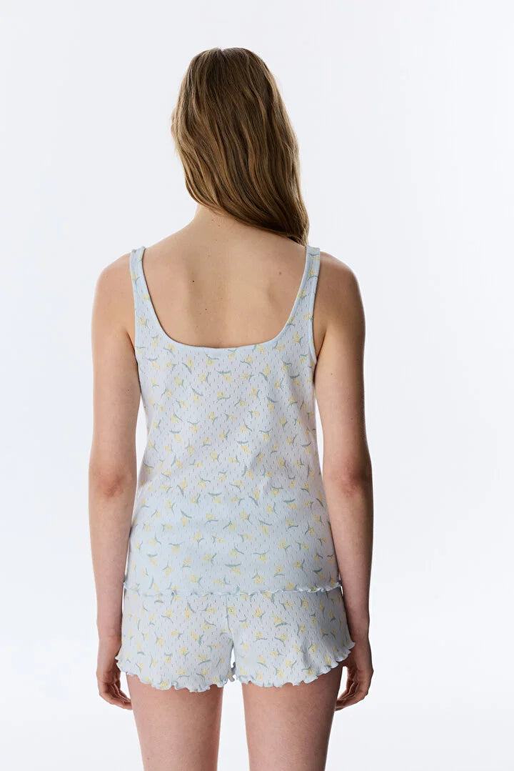 Penti Light Blue Flora Pointel Shorts Pajama Set