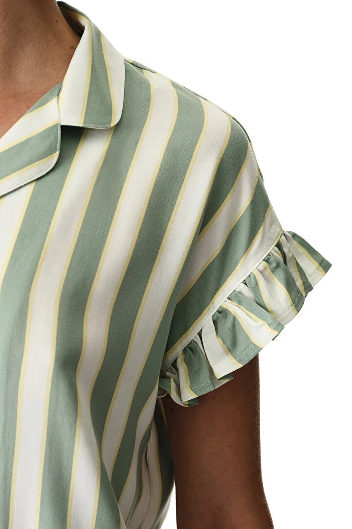 Penti Light Green Striped Shirt & Shorts Pyjama Set