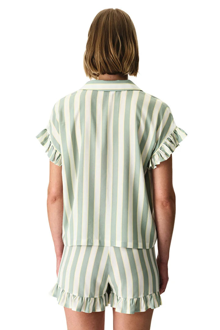 Penti Light Green Striped Shirt & Shorts Pyjama Set
