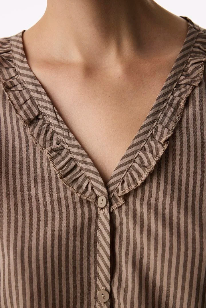 Penti Beige Warm Taupe Striped Long Sleeve Shirt & Trouser Pyjama Set