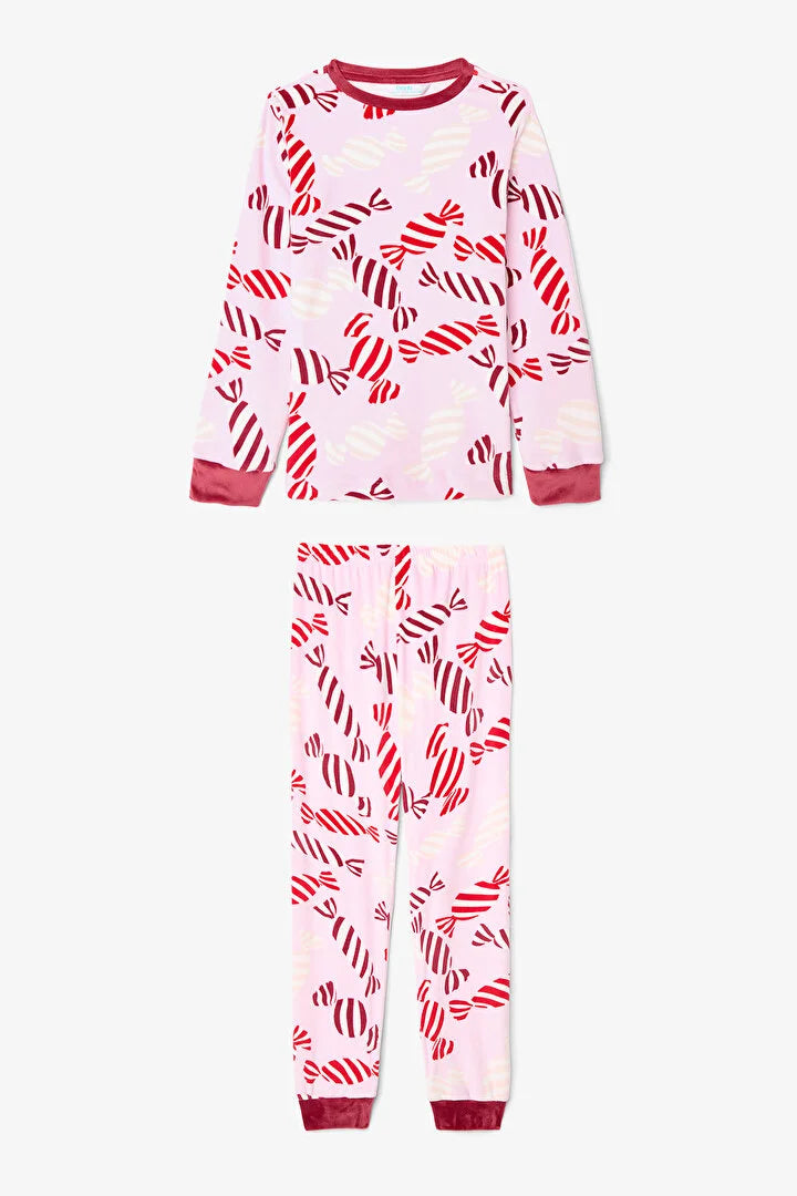 Penti Pink Girl Candy New Year Patterned Soft Texture Pajama Set